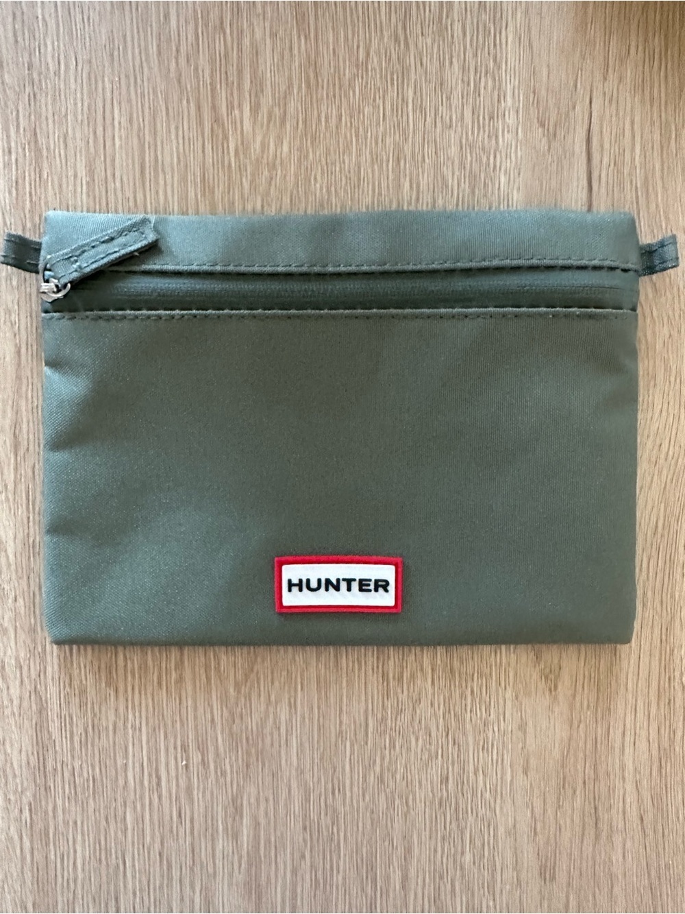 Hunter Olive Zip Pouch with Red Logo Trim - Picture 2 of 4